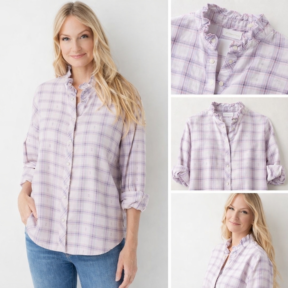 Xirena plaid blouse Jensen Ruffled Plaid Flanne Preppy Cowgirl Shirt Size Small.